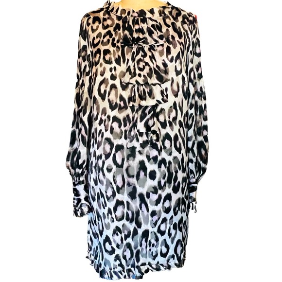 MILLY Silk Long Sleeve Ruffle Mini Dress in Leopard Print Size 4 - Picture 1 of 12